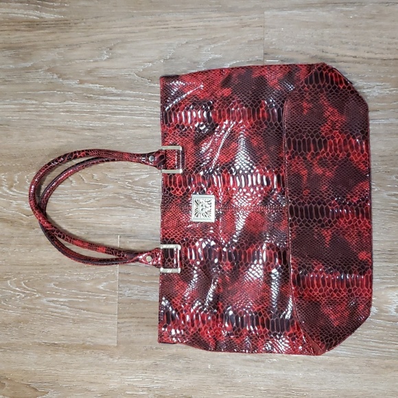 Anne Klein Reptile Textured Large Shoulder Bag / Tote Retro Soft Travel Storage - Picture 1 of 11
